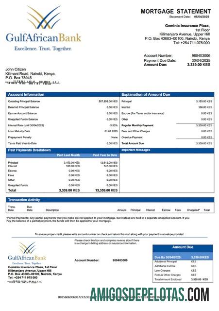 imprimível Modelo Word e PDF de declaração de hipoteca do Banco Africano do Golfo do Quênia